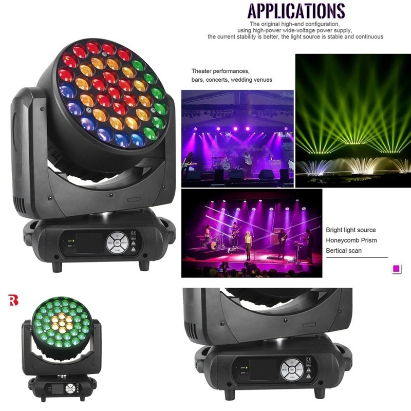 Ánh sáng bước rửa Beeye 37 * 15w Đèn đầu chuyển động RGBW Beam Zoom Disc DMX