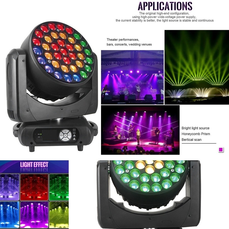 Ánh sáng bước rửa Beeye 37 * 15w Đèn đầu chuyển động RGBW Beam Zoom Disc DMX
