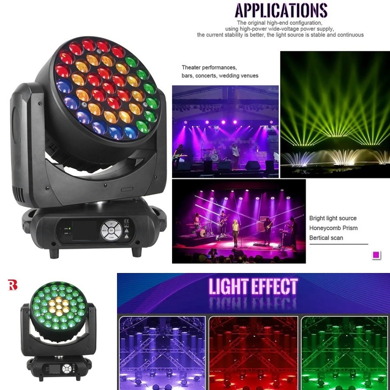 Ánh sáng bước rửa Beeye 37 * 15w Đèn đầu chuyển động RGBW Beam Zoom Disc DMX