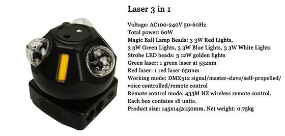 Đèn laser mới chất lượng cao bóng ma thuật 3 trong 1 Trung Quốc Nhà sản xuất